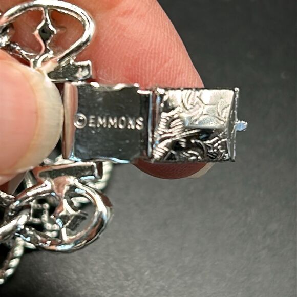 Emmons VTG 1950’s Large Silver Tone Wide Bracelet Faux Pearl Rhinestones MCM - Picture 4 of 9